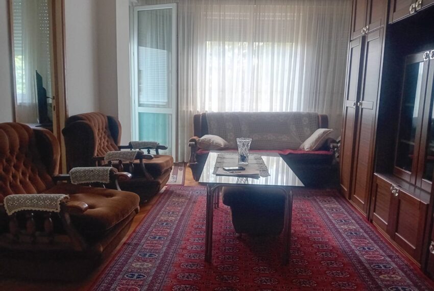 We are selling a furnished three-room apartment in Block V across the street from the Bazar.